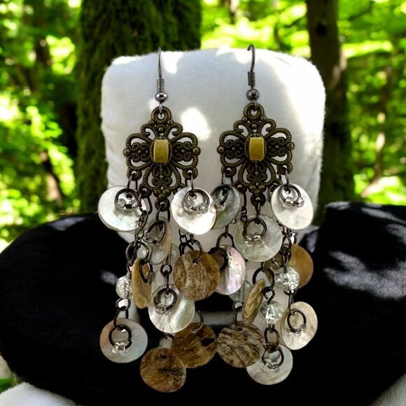 Vintage Mother-of-Pearl Cascade Cluster Earrings - Picture 1 of 15